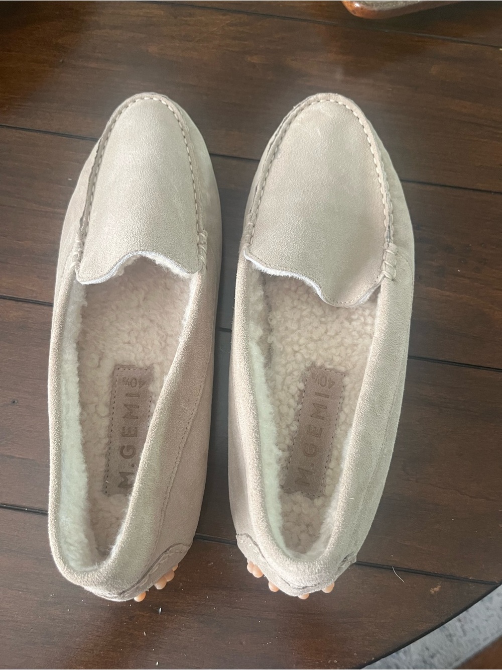 M. Gemi Cream Suede Shearling-Lined Slip-On Loafers